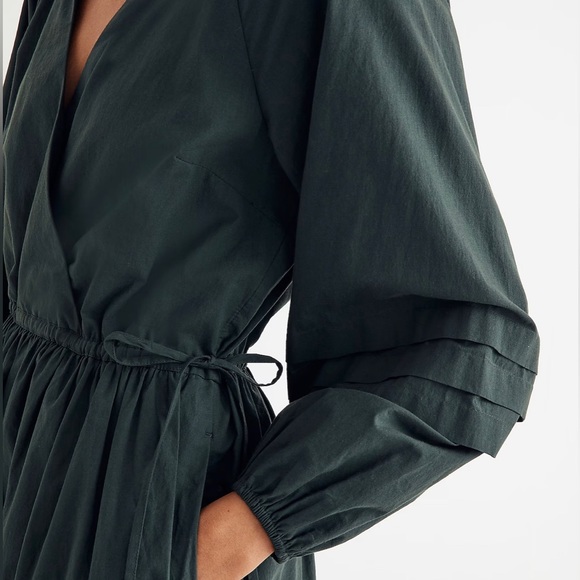 NWT Madewell Green Crinkle Poplin Puff Sleeve Wrap Mini Dress Size XXS - Picture 3 of 5